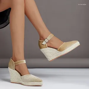 Sandaler lihuamao kilar häl pekade tå skor kvinnor espadrilles pumpar rep yttersula komfort csaual sula