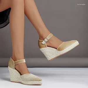 Sandalen LIHUAMAO Wedges Heel Pointed Toe Schuhe Damen Espadrilles Pumps Rope Outsole Comfort Csual Sole