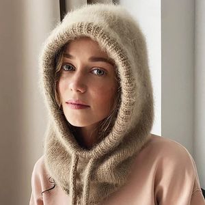 Unisex Knit Scarf Hood Hat Winter Women Cashmere Beanie Bonnet Lady Wool Neck Face Protect Balaclava Skullies Men Hooded 240113