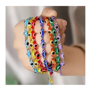 Bracciale turco con perline di perline occhio blu malvagio, fatto a mano, regolabile, con corda intrecciata, catena, perline di cristallo, braccialetti per consegna a goccia Otdbx