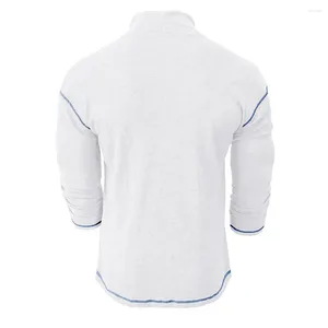 Erkek Tişörtleri Şık Rahat Moda T-Shirt Sonbahar Günlük Izgara Doku Uzun Kollu Koyu Mavi Gri Beyaz