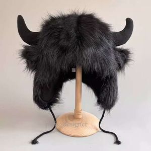 Funny Bull Head Plush Hat Women's Winter Warmth Ear Protection Windproof And Cold Proof Cycling Bull Demon King Hat Halloween 247 335