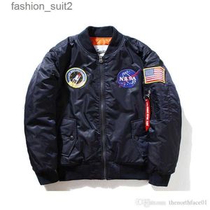 NASAジャケットフォールフライトパイロットジャケットコートブラックグリーンボンバーMA1メンズNASA刺繍野球コートジッパーCPボンバージャケットメンズジャケット3 OKMU