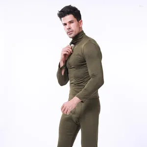 Men's Thermal Underwear Outdoor Military Clothes Sports Soldier Fitness Camping Fleece Set Men Collar Tactical Compression Stand Esdy