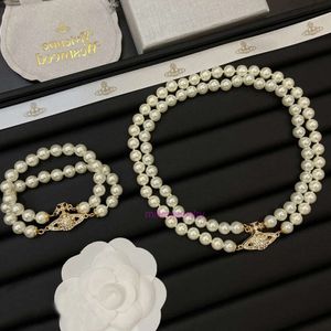 choker vivianeism westwoodism necklace West Classic Light Luxury Super Flash Double Layer Magnetic Pearl Saturn Bracelet Necklace