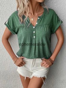 T-shirt das mulheres Moda Oversized Verão Manga Curta Senhoras Tops Casual Cor Sólida V-Pescoço Botão Camisas Femaleephemeralew1