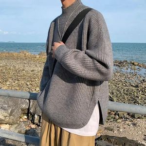 Men's Sweaters Man Clothes Turtleneck Knitted For Men Half Collar Pullovers Black Solid Color Plain Selling Products 2024 X A Old