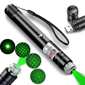 Pekare Taktik Green Laser Pointers USB Byggda batterier Green Dot Continuous Line High Powerful Laser Torch för campingvandring