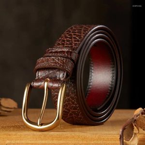 Ceintures 4.0cm Ceinture en cuir à la main pour hommes Modèle rétro Couche supérieure en cuir de vache Boucle en laiton massif Jeans haut de gamme pour hommes