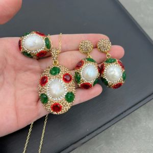 Natural Baroque Freshwater Pearl Necklace High-end Fashion Green Czech Rhinestone Jewelry For Women