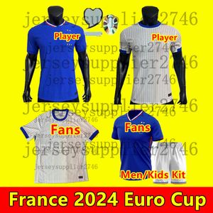 Francês 2024 Euro Cup Home Away Jersey MBAPPE Camisas de futebol DEMBELE COMAN SALIBA KANTE Maillot De Foot Benzema GRIEZMANN Crianças Homens Fãs Jogador Camisa de Futebol Kit