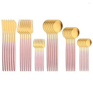 Akşam yemeği setleri 36pcs mat pembe altın seti paslanmaz çelik çatal bıçak bıçakları çatallar çay kaşıkları akşam yemeği mutfak sofra sofra sofra eşyaları gümüş eşyaları