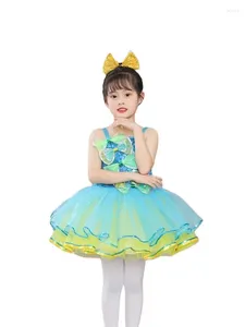 Scene Wear Kids paljett balett kjol prestanda kostym flickor barn klänning paljett tutu kjolar modern dans ballerina