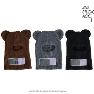 1 buraco máscara de esqui gorros para mulheres inverno malha balaclava com orelhas de urso streetwear crochê rosto cheio quente senhoras chapéu menina 240113