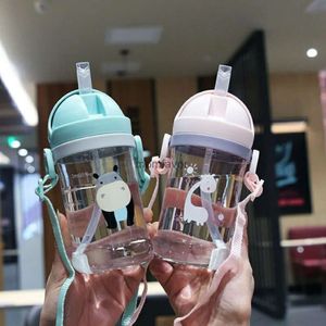 New Baby Bottles# 350ml Kids Drinking Cup Feeding Bottle With Straw Gravity Ball Wide Caliber Bottle