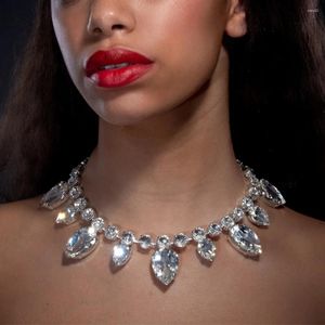 Pendant Necklaces Glass Crystal Big Water Drop Statement Choker Necklace For Women Rhinestone Large Collar Wedding Jewelry 2024 Summer Gifts