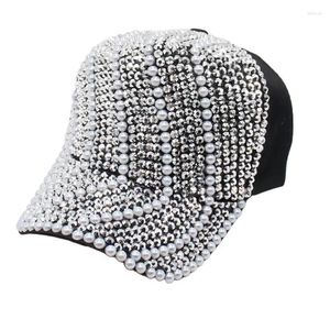 Ball Caps Women Hat Female Spot Drill Pearl Peaked Cap Leisure Rhinestone Baseball Outdoor Sun Handmade Party Fashion