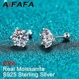 AIFAFA Real 044 Carat Stud Earrings For Women Man Top Quality S925 Sterling Silver Screw Ball Ear Studs Jewelry 240112