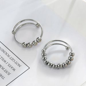 14K White Gold Rotate Beads Anxiety Rings Adjustable Stress Relief Fidget Rings For Women Men 2024 Fashion Jewelry Gift