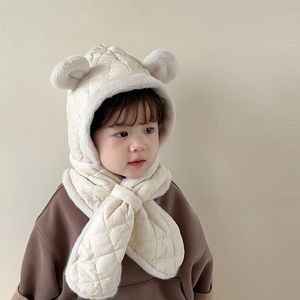 Winter Warm Plush Children Scarf Hat Cute Bear Baby Ear Protection Cap Kids Boys Girls Outdoor Ski Windproof Neck 240112