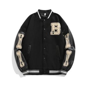 Varsity Baseball Bomber Jacket Women Hiphop Haraiuku Bone Letter Patchwork Läderjackor Streetwear Men unisex college rockar 240112