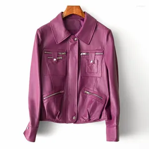 Women's Leather 100 Sheepskin Genuine Coat 2024 Fashion Short Jacket
