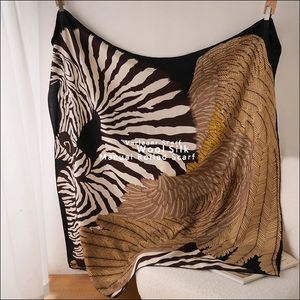 135CM Zebra Pegasus Wool Scarf Silk 140 Designer Cashmere Pashmina Foulard Square Winter Shawls for Women Stole Horse Print 240112