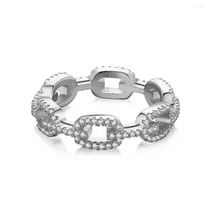 クラスターリングKarloch S925 Sterling Silver Full Diamond Chain Pig Nose Set Zircon Ring Exquisite and Minimalist Styleハンドピース