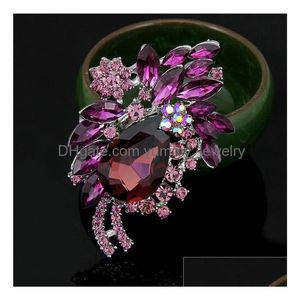 Fashion Party Rhinestone Brooch Water Drop Crystal Flower Cor Brooches Pins Breastpin For Women Men Dress Accessories 5 Colors Drop D Dhtcq