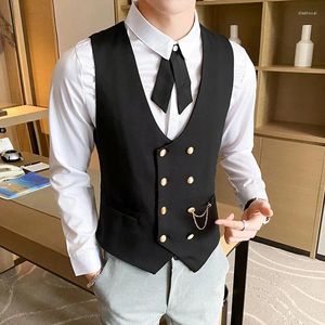 Gilet da uomo Luxury Golden Chain Gilet da uomo Gilet da lavoro formale Slim Gold Doppio petto Gilet da uomo Plus Size Blazer da sposa Gilet Homme