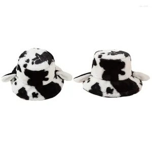 BERETS BLACKWHITE-PARRENT-CHILD HAT COW PRINT FISHERMAN OUTDOOR SKIING HIKING