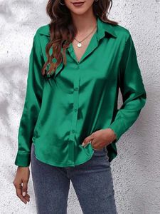 Spring Satin Shirt Women Loose Button Up Blouse Shirt Ladies Imitation Silk Long Sleeve Shirt For Women 240112