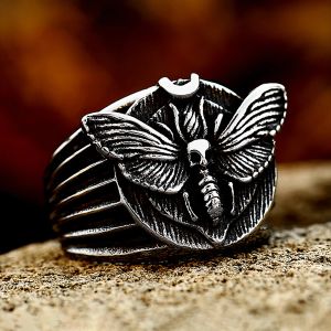 Retro Deaths Skull Moth Luxury Butterfly 14K White Gold Rings For Men Women Trendy Gothic Style Finger Animal Ring Jewelry Gift