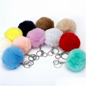 Imitation Rex Rabbit Fur P Keychain Bag Cartoon Sier Link Key Rings Pendant Cone Car Hair Ball Accessories Keychains 8cm Drop Deliver DH3EF