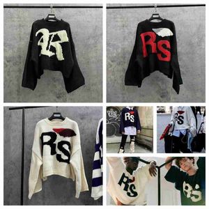 Men's Sweaters 2023fw RAF SIMONS RS Sweater Men Women 1 Top Quality Round Neck Bat Shirt Sleeve Knit Sweatshirts v9