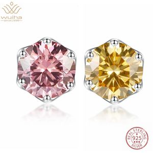 Wuiha 925 Sterling Silver Round 100% passerade Test Diamond 1Ct Colorful Ear Studs Earrings for Women Gift Drop 240112