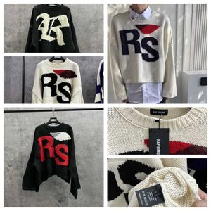 Erkek kazakları 2023fw Raf Simons RS Sweater Erkek Kadınlar 1 En Kaliteli Yuvarlak Boyun Bat Sesli Kılıf Örgü Sweatshirts N1