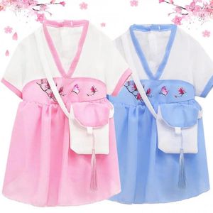 Odzież dla psa wiosna letnia sukienki mody w chińskim stylu spódnica z małymi torbami bawełniany dwunożny miękki sukienkę dla zwierząt domowych
