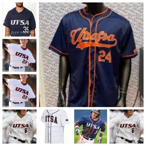 Maglia da baseball personalizzata UTSA Roadrunners tutte cucite maglie da uomo e da donna 19 Garrett Brooks 22 Drake Smith 23 Daniel Garza 24 Dalton Porter Simon Miller Josh Killeen