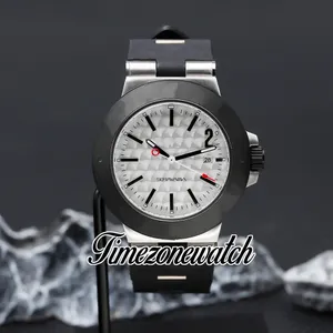 Novo 44mm Alumínio 103382 Relógio Masculino Automático Stick Marcadores Branco Textura Dial Moldura Preta Caixa de Aço Pulseira de Borracha Relógios para Homens Timezonewatch DHTM Z15b