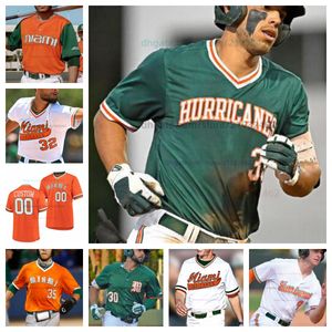 Custom Miami Hurricanes Baseball jersey all stitched Mens Women jerseys 21 Andrew Walters 24 Alejandro Rosario 30 Gunther Braendel 31 Gage Ziehl 32 Ronaldo Gallo