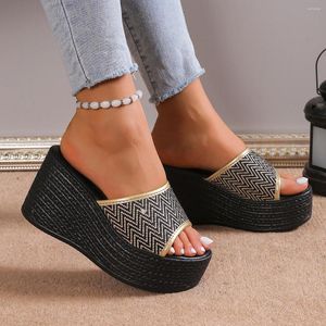 Slipare Sandaler Summer 2024 Women Wedges Platform Beach Flip Flops Trend High Heels Ladies Shoes Pumpar Tjock Slides Mujer