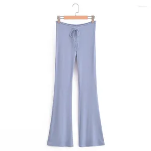 Women's Pants YENKYE 2024 Women Vintage Drawstring High Waist Yoga Knitted Flare Basic Slim Trousers