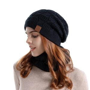 Kvinnor män stickad hatt halsduk termisk mössa vinter varma kvinnliga manliga mössor unisex förtjockas pälsfodrad balaclava bobble hattar för kvinnor 240113