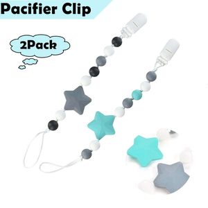 2 Pack Pacifier Clips Boys Baby Paci Clip Silicone Teething Beads Soothie Binky Holder Teether Toys Birthday Christmas Shower Gift