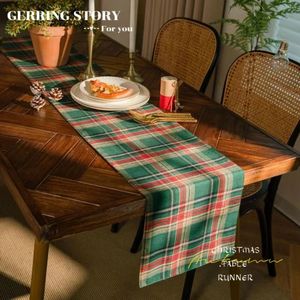 Gerring Christmas Red Plaid Table Flag Tarn Dyed Green Runner for Dining Placemat Decor TV Cabinet Tracloth 240112