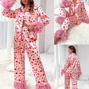 Conjunto de pijamas femininos de dia dos namorados, manga comprida, amor, estampado, moda feminina, roupas para casa