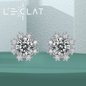 Leclat örhänge Stud VVS1 Princess Cut S925 Sterling Sliver pläterad med 18K Snöblomma för kvinnor Fina smycken 240112