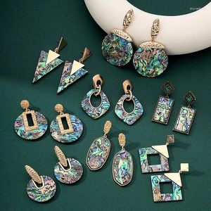 Dangle Earrings 2024 Colorful Natural Abalone Shell For Women Beach Style Square Round Geometry Drop-Earrings Fashion Girls Jewelry