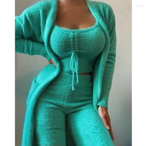 Pijamas femininos conjunto de pijamas fofos para mulheres casual regata e calças plus size com capuz lazer homsuit inverno 3 peças pijamas